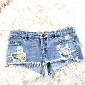 Obey cut off frayed distressed open pocket shorts sz 29